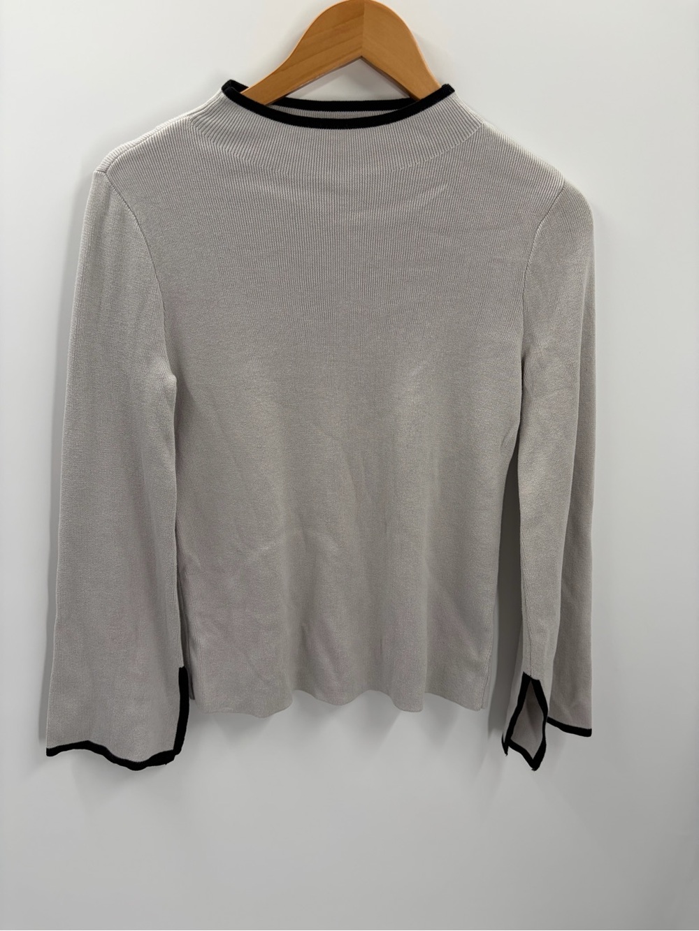 NWT Halogen Grey‎ Ribbed Mock Neck Sweater Contrast Black Trim size S